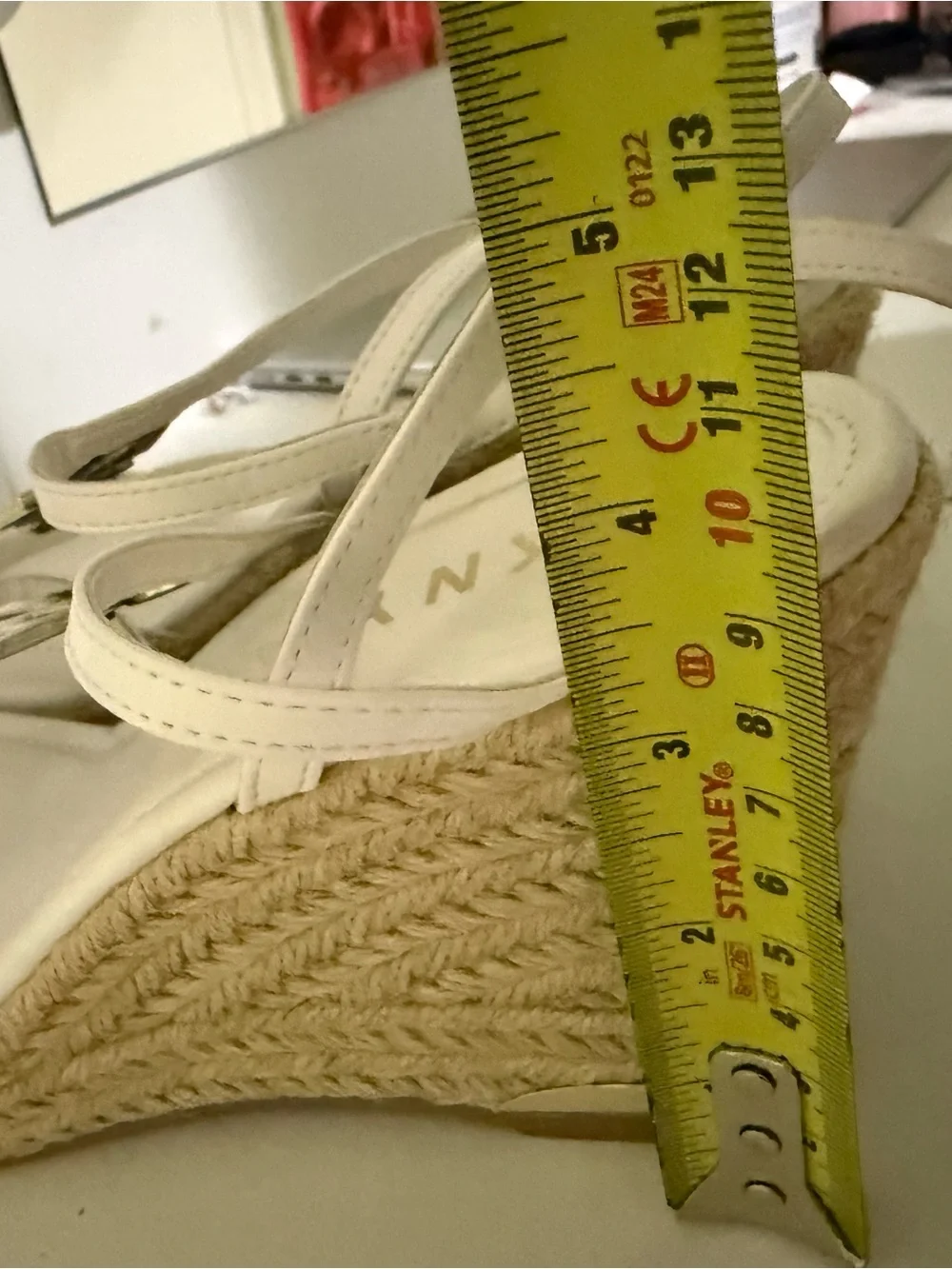 DKNY White Woven Espadrille Wedge Sandals with Gold Logo Accents